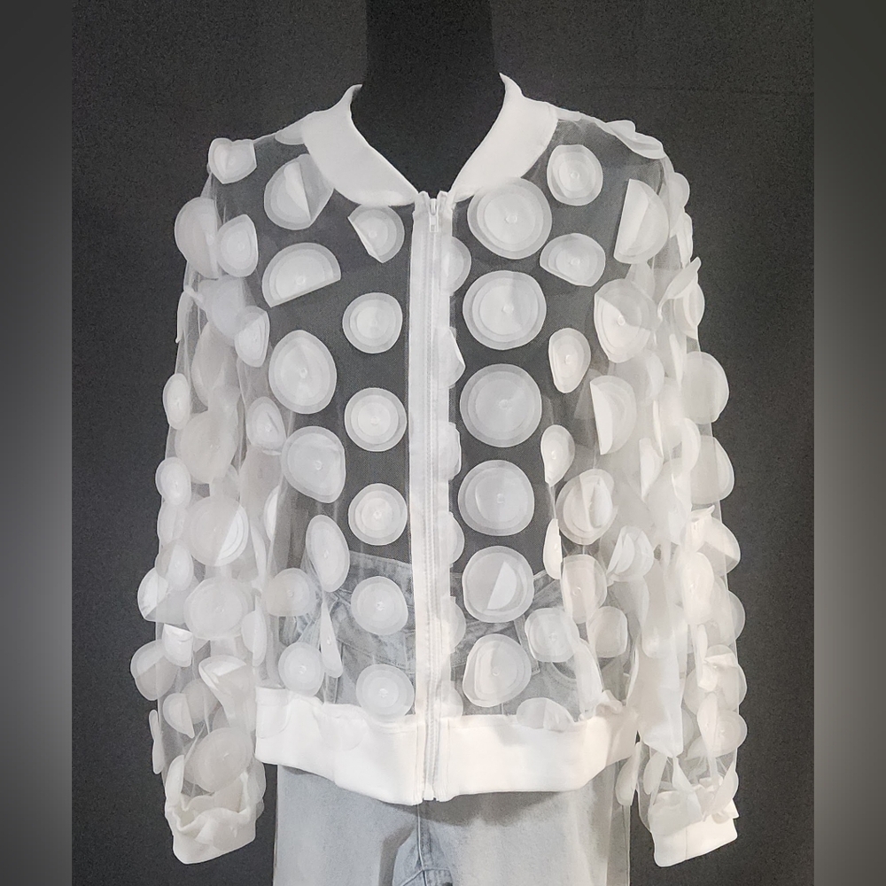 3D Appliqué Sheer Jacket in White Size L/XXL - Picture 9 of 16